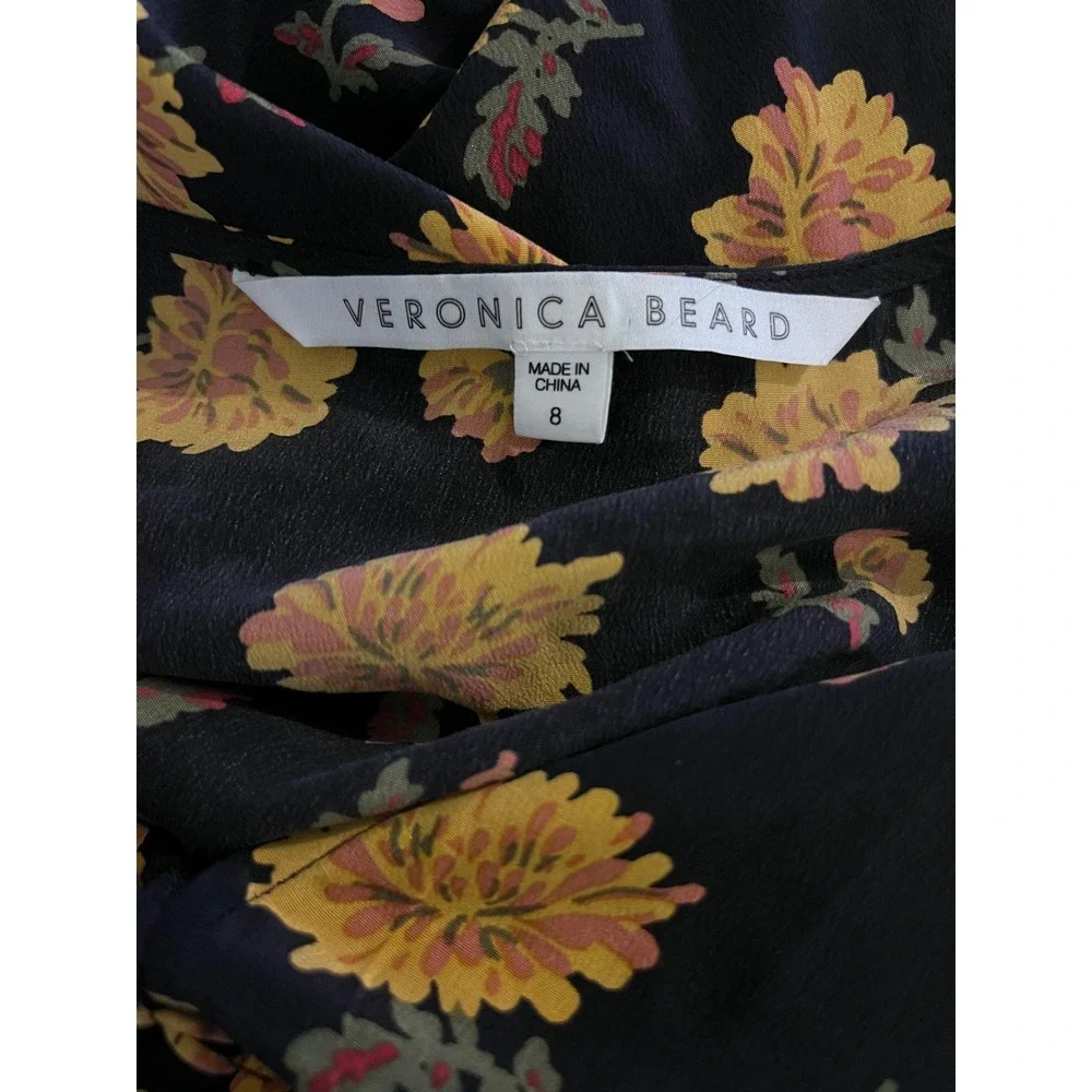 Veronica Beard Marion‎ Floral Silk V-Neck Mini Dress Long Sleeve Size 8 - Picture 4 of 9
